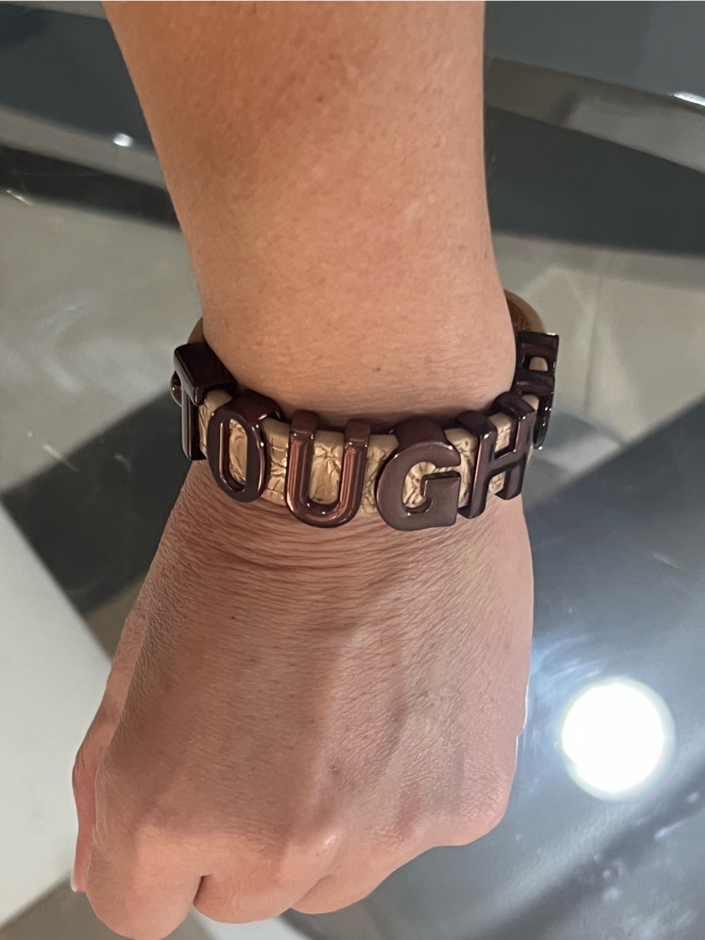 Women’s Cream Tone TOUGH Heart Statement Bracelet
